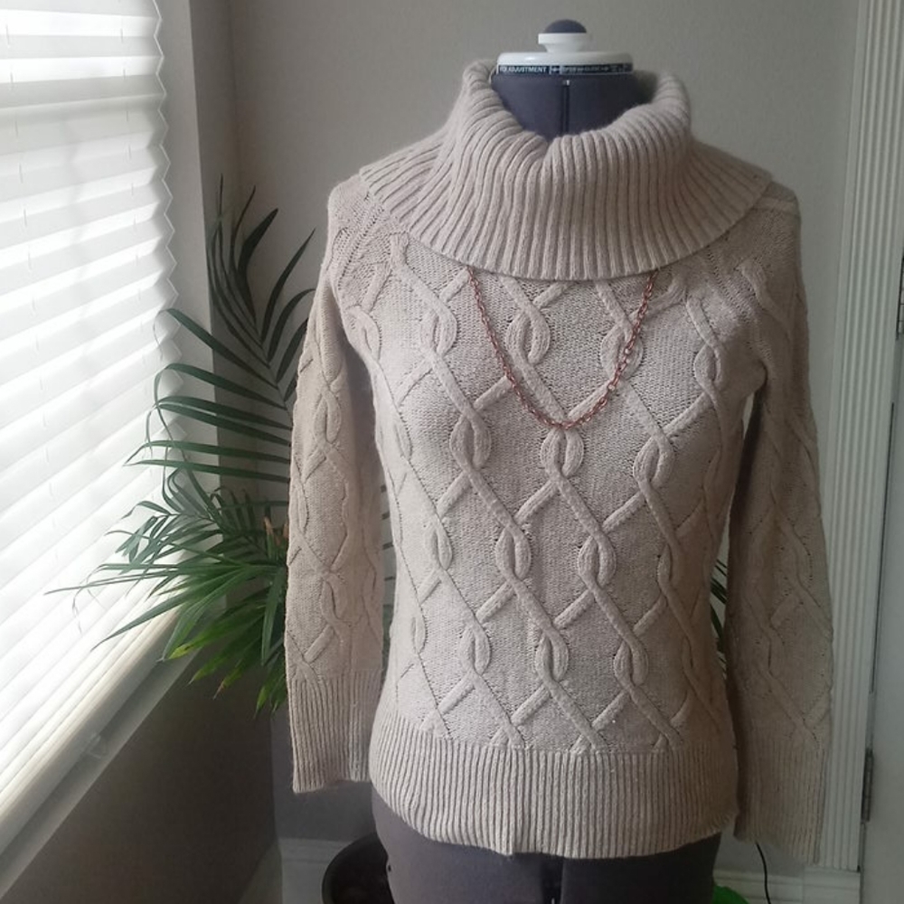 CC Cowl Neck Cabled Sweater